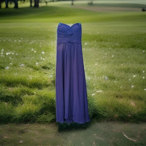 Bill Levkoff Bridesmaid Dress Size 6 Formal Gown Purple Prom Strapless Chiffon - Picture 1 of 10